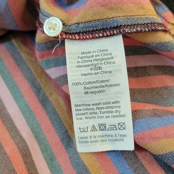 MADEWELL Courier Button Back Rainbow Stripe Boxy V-Neck Shirt size Small - Picture 11 of 12